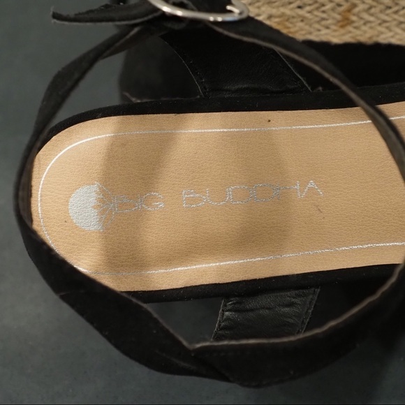 Big Buddha sz 10 black vegan fabric wedge espadrilles - Picture 12 of 15